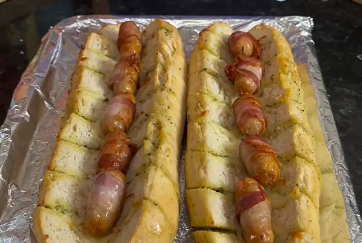 Fetch pigs in blankets from the air fryer and start stuffing that garlic bread
