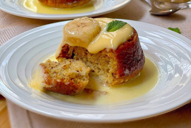 Warm malva pudding with custard.