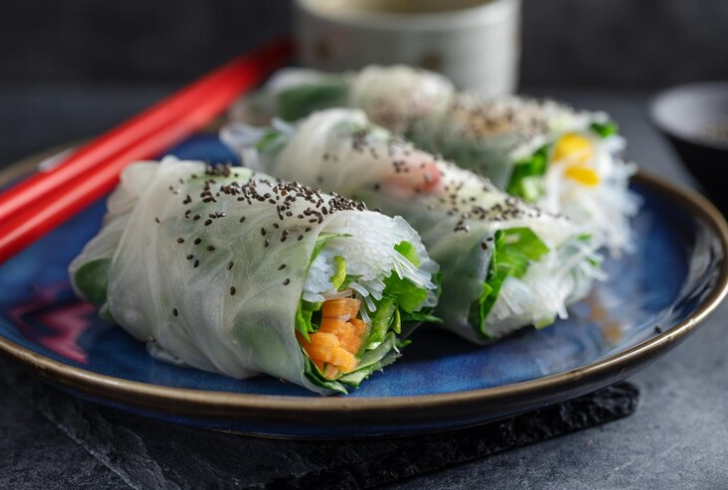 Fresh rice paper rolls with veggies.