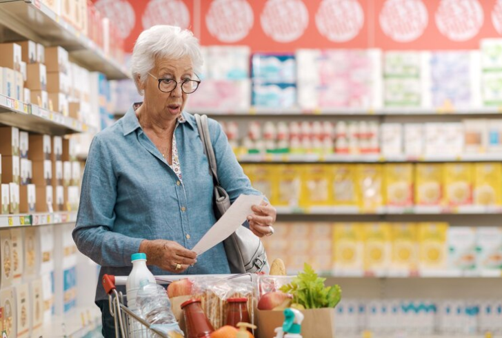 Shocking senior woman after seeing grocery bill